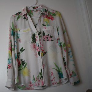 White floral button down blouse